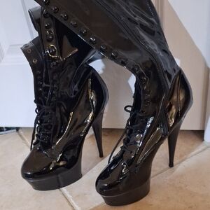 Black Patent Leather High Heel Boots